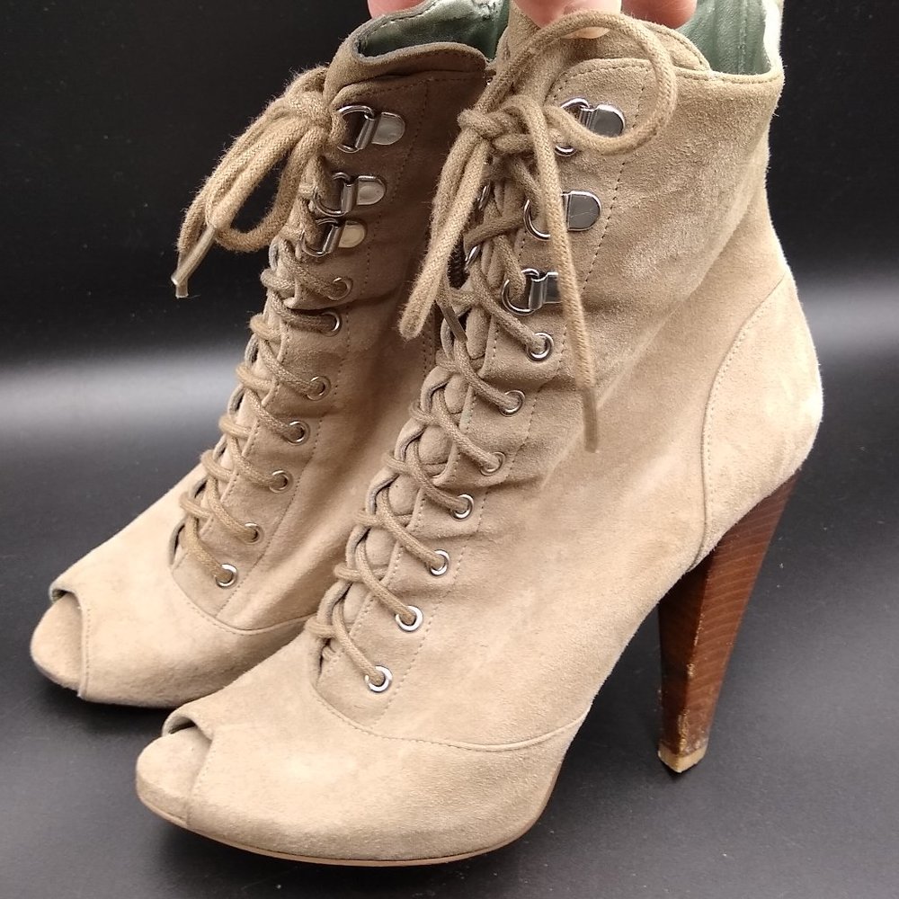 Guess Stiletto Lace Up Peep Toe Boots Size 6.5